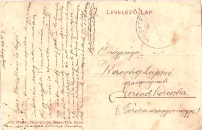 Tordai Kádár Berta levelezőlapja